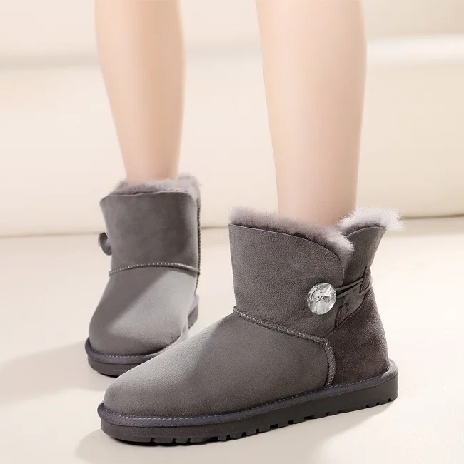

Fashion Australia Style Ugs Women Snow Boots Crystal Button & LOGO Suede Leather Winter Ankle Boots Brand Ivg Women's Size 3-14