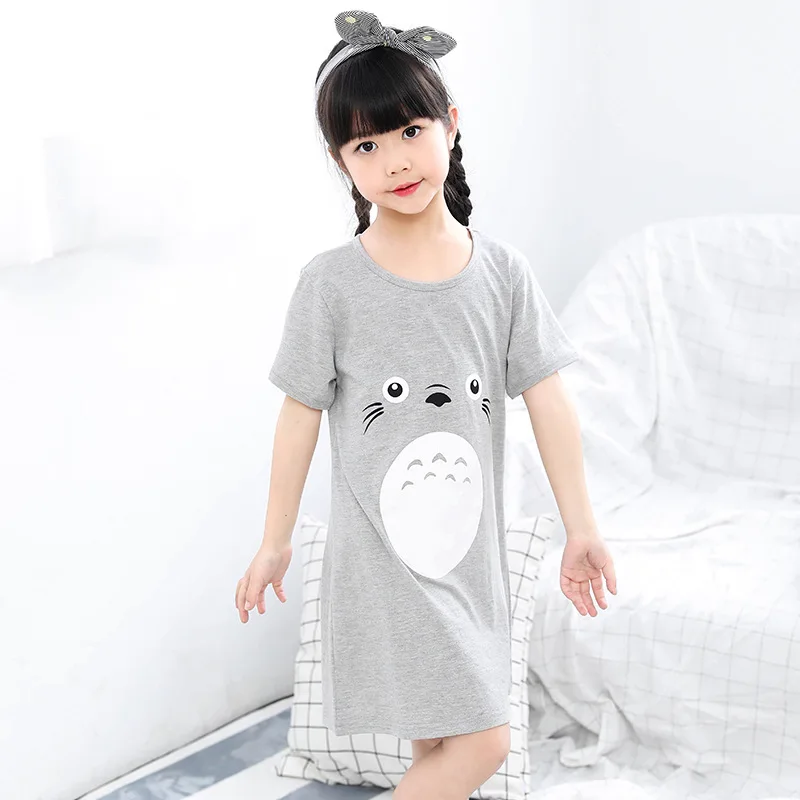 Летняя Детская ночная рубашка для девочек; Детская домашняя одежда с рисунком; Детская домашняя одежда; От 2 до 12 лет - Цвет: gray