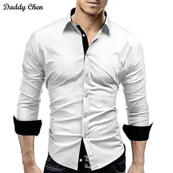 Новый Для мужчин рубашка брендовая мужская высокое качество рубашка с длинными рукавами Толстовка Оверсайз на замке Slim Fit Черный Мужские