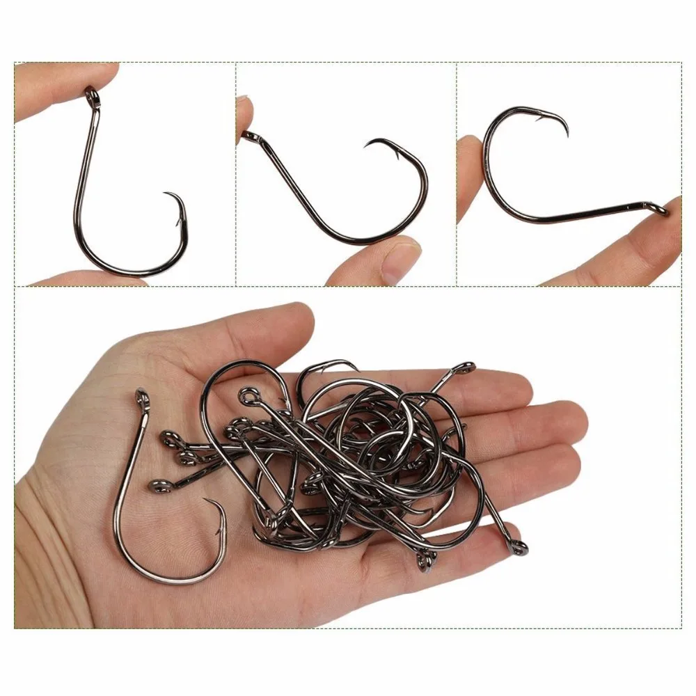 100pcslot Circle Hooks 7385 2X Strong Custom Offset Sport Circle Hooks Black High Carbon Steel Octopus Fishing Hooks-Size10-1 (2)