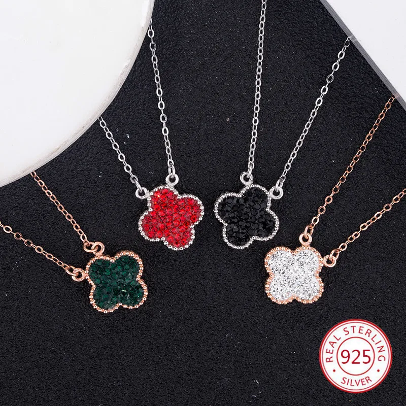 

S925 sterling silver necklace five flowers white mother-of-pearl fashion lucky four-leaf clover shape to send lover gift jewelry