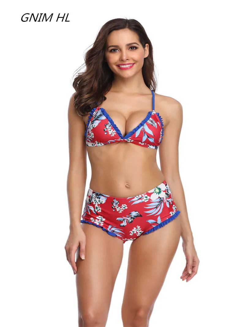 

High Waist Bikini Set New 2019 Mujer Sexy Print Swimwear Women Ruffle Swimsuit Push Up Brazilian Female Bathing Suit Women