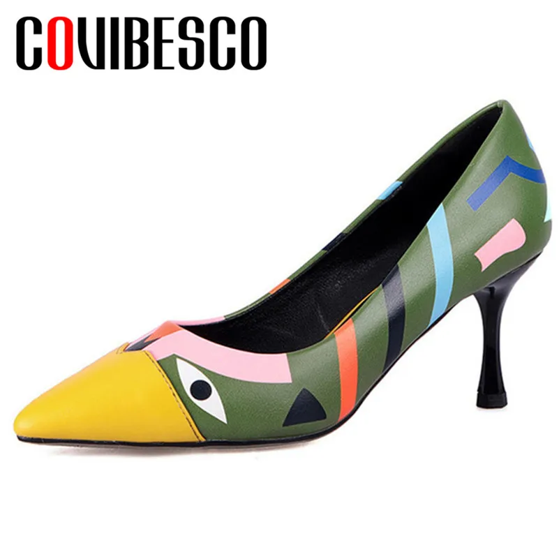 

COVIBESCO New Brand Women Pointed Toe Genuine Cow Leather Pumps Sexy Spring Summer Party Wedding Shoes High Heels Pumps