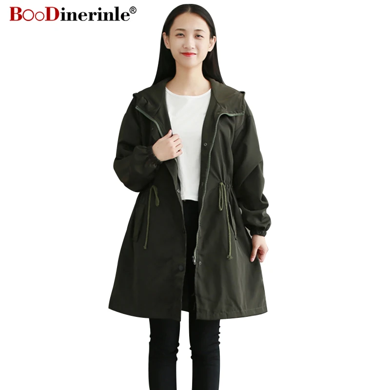 2018 Spring Autumn New Women Long Windbreaker Tops Army