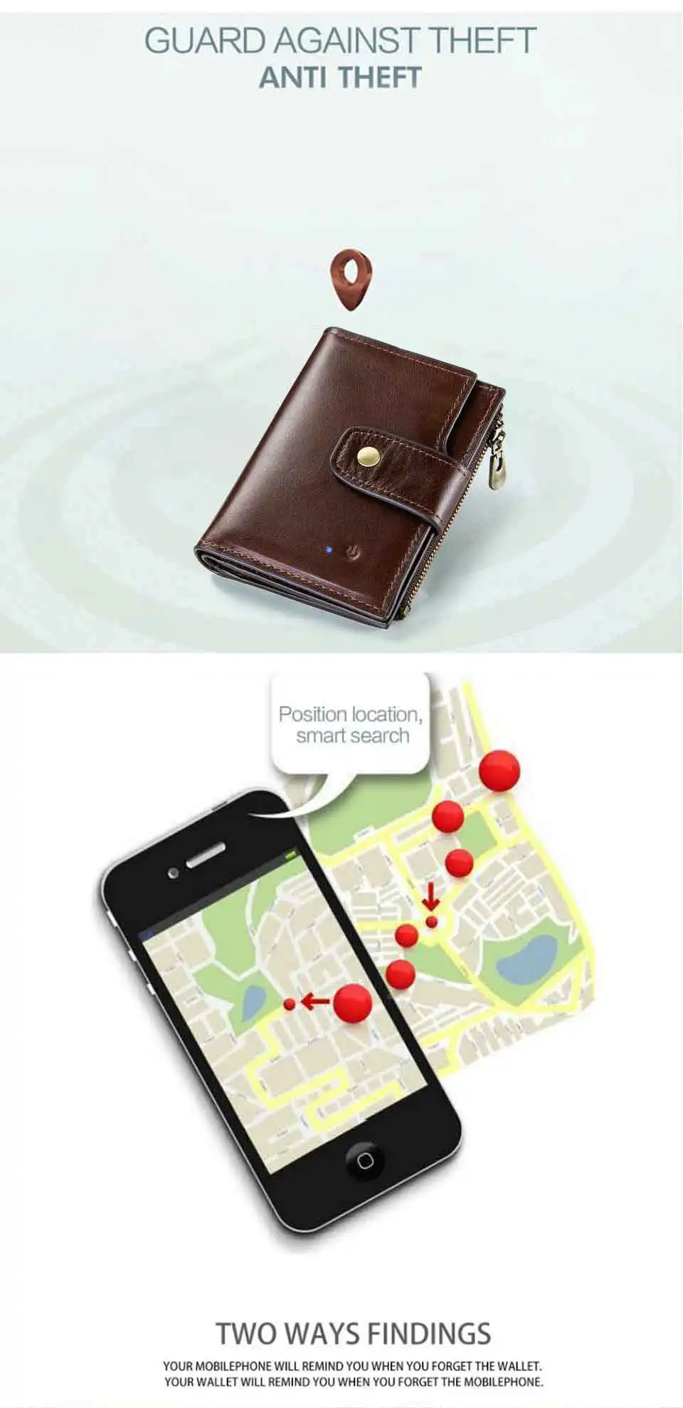 GZCZ Мужской умный кошелек из натуральной кожи высокого качества, Интеллектуальный Bluetooth кошелек с защитой от потери, мужские держатели для карт, костюм для смартфона
