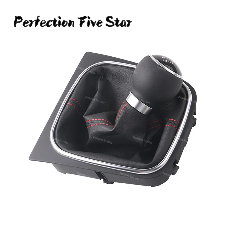 

1KD711113A XPR Gear Shift Knob Gaiter Boot MT Red Stitch For VW Golf MK6 2013 Jetta MK5 MK6 Black Leather 5 speed