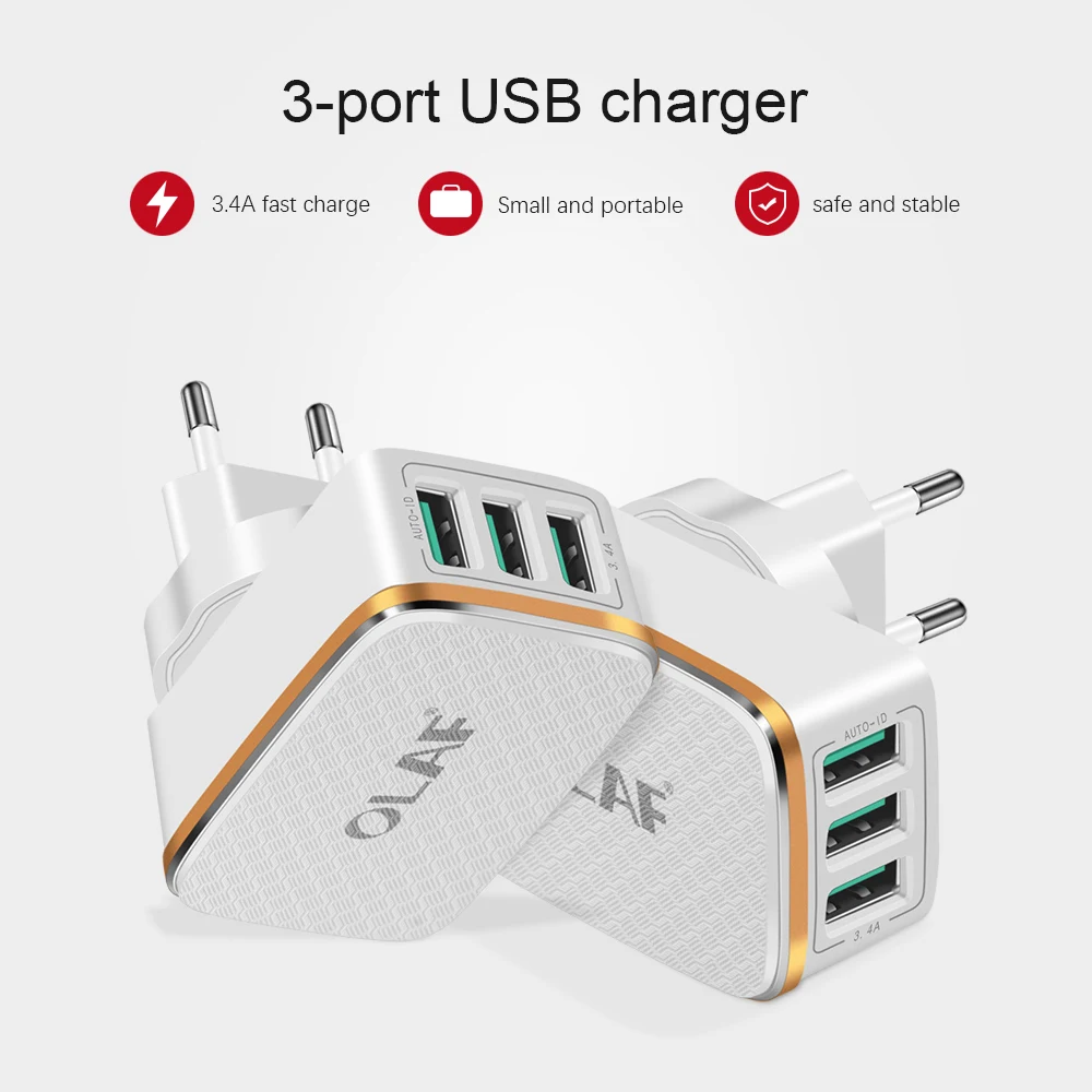 OALF 2 في 1 الاتحاد الأوروبي الولايات المتحدة التوصيل 3 منافذ شاحن يو اس بي 3.4A سريع شحن الهاتف المحمول شواحن ل iphone سامسونج Xiaomi جدار USB محول
