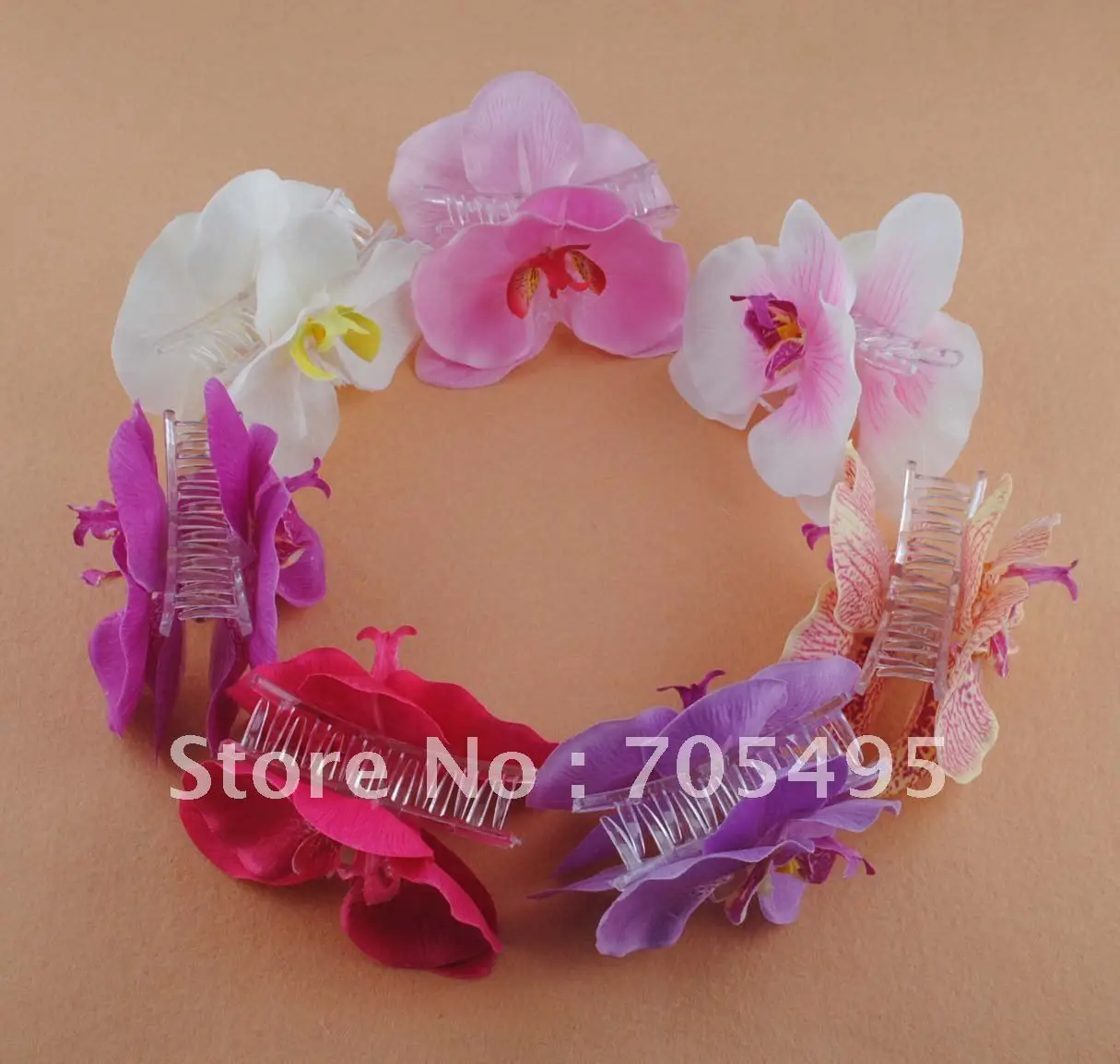 Free Shipping 4'' Silk Orchid Wedding Hair Flower with Claws 7 colors mixedin Artificial