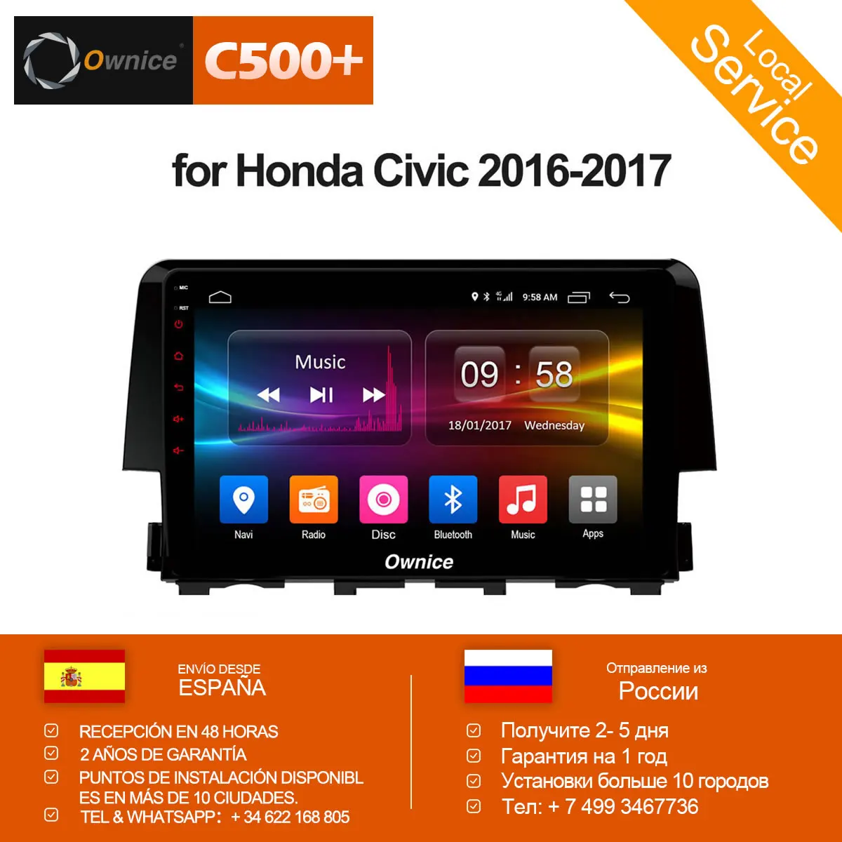 

Ownice C500+ G10 Android 8.1 Octa core Car DVD GPS Navigation Player Car Stereo for Honda Civic 2016 2017 Radio 4G LTE 2G RAM
