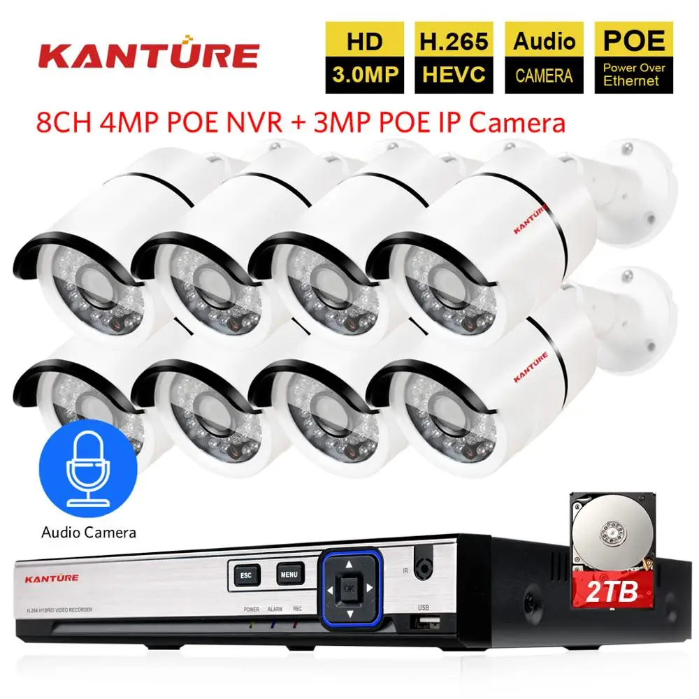 8CH H.265 5MP POE CCTV NVR System 48V 3MP Audio Record security Outdoor