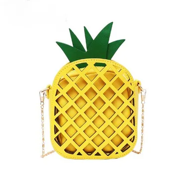 

2019 Brand Leather Cute Handbag for Women Lovely Pineapple Bag with Chain Hollow Out Mini Women's Fruit Handbags purse for girls
