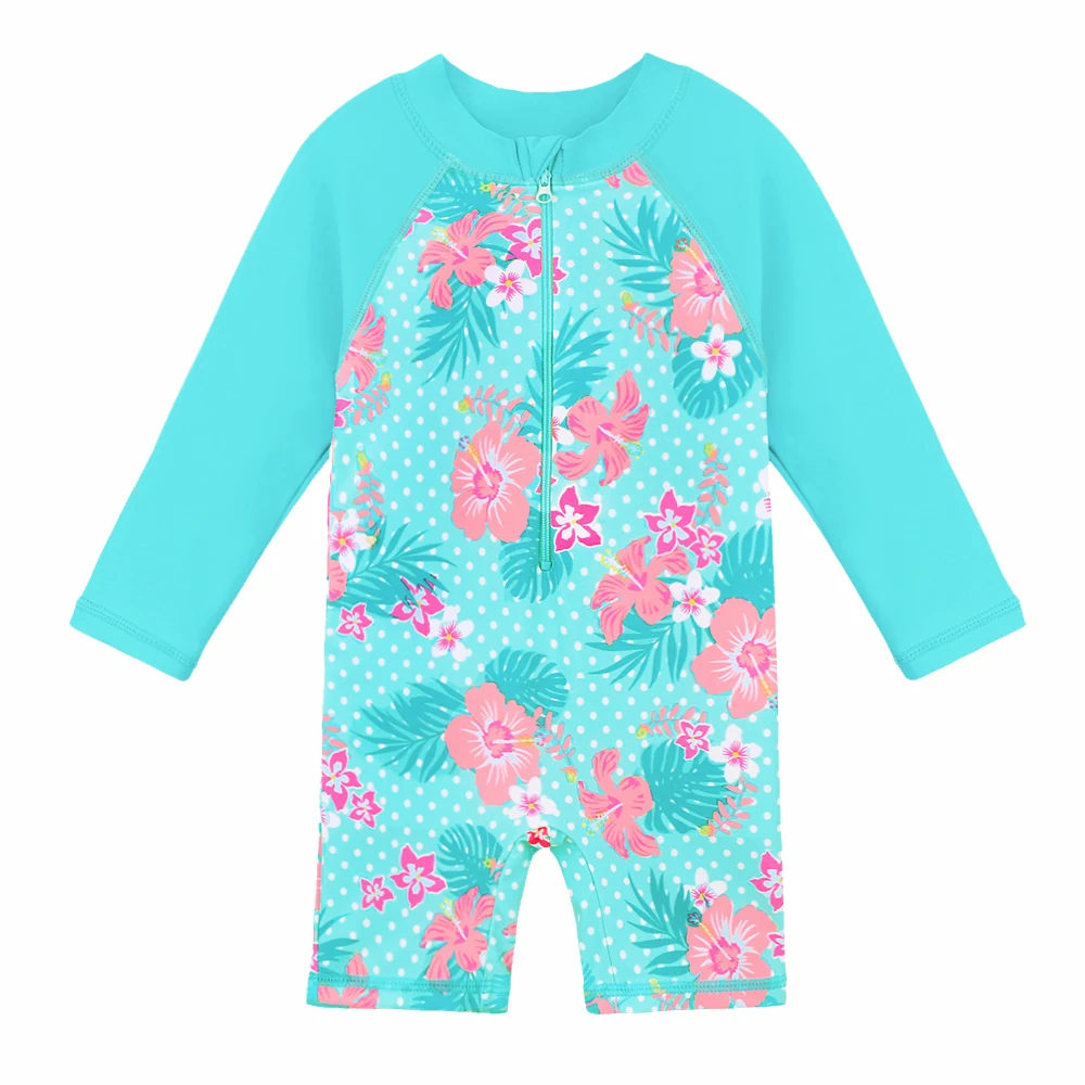 BAOHULU UPF50+ Long Sleeve Flower Baby Girl Swimwear One Piece Children Swimwear Toddler Infant Bathing Suit for Girls Boy Kids