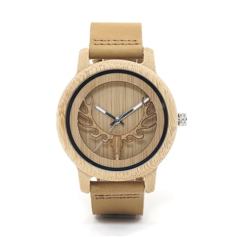 BOBO BIRD Timepieces Bamboo Watches Men Women Skeleton Deer Buck Head Design Wood Quartz Watch relogio masculino C-A27