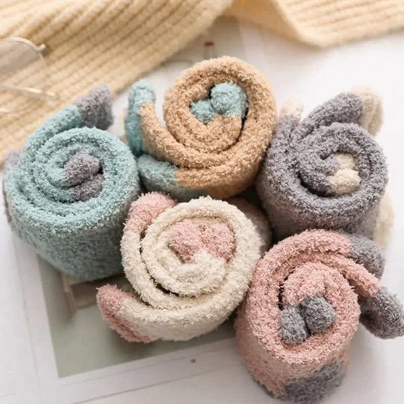 1 Pair 5 Colors Women Winter Coral Velvet Socks Warm Sleep Bed Floor Home Socks Girls Coral Velvet Socks One Size