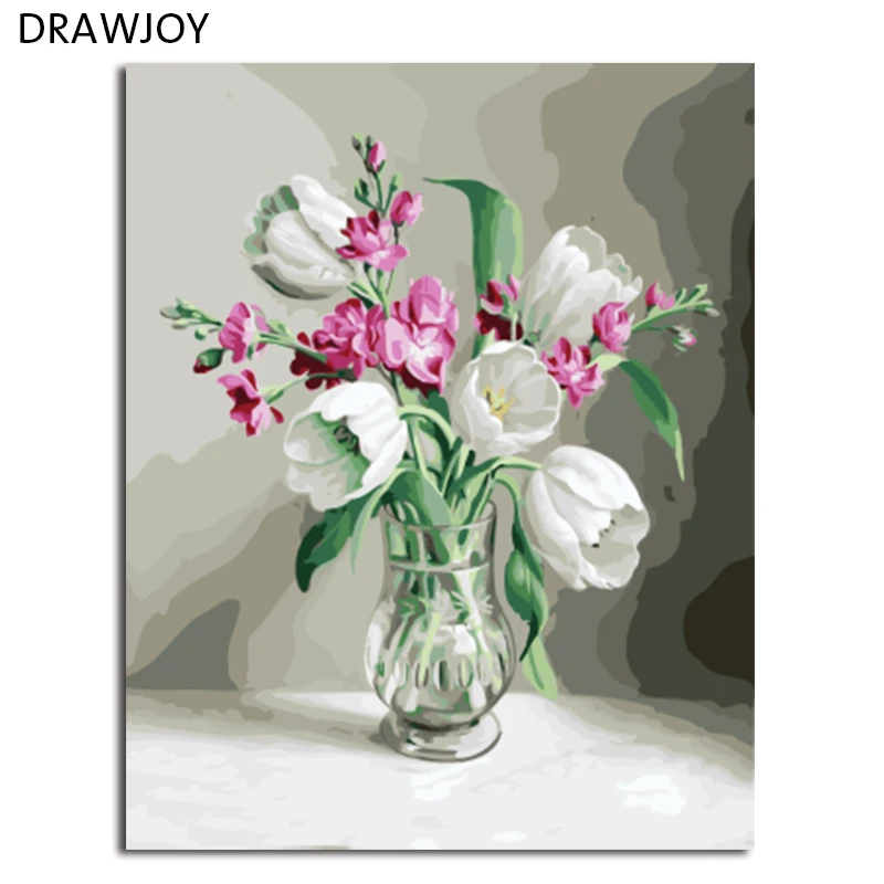 

DRAWJOY Framed DIY Painting By Numbers Flower DIY Digital Canvas Oil Painting Home Decor For Living Room Wall Art