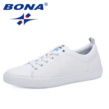 

BONA 2019 Spring Summer Flat Shoes Men Sneakers Low Top White Black Shoes Men's Casual Shoes Male Brand Fashion Leisure Footwear