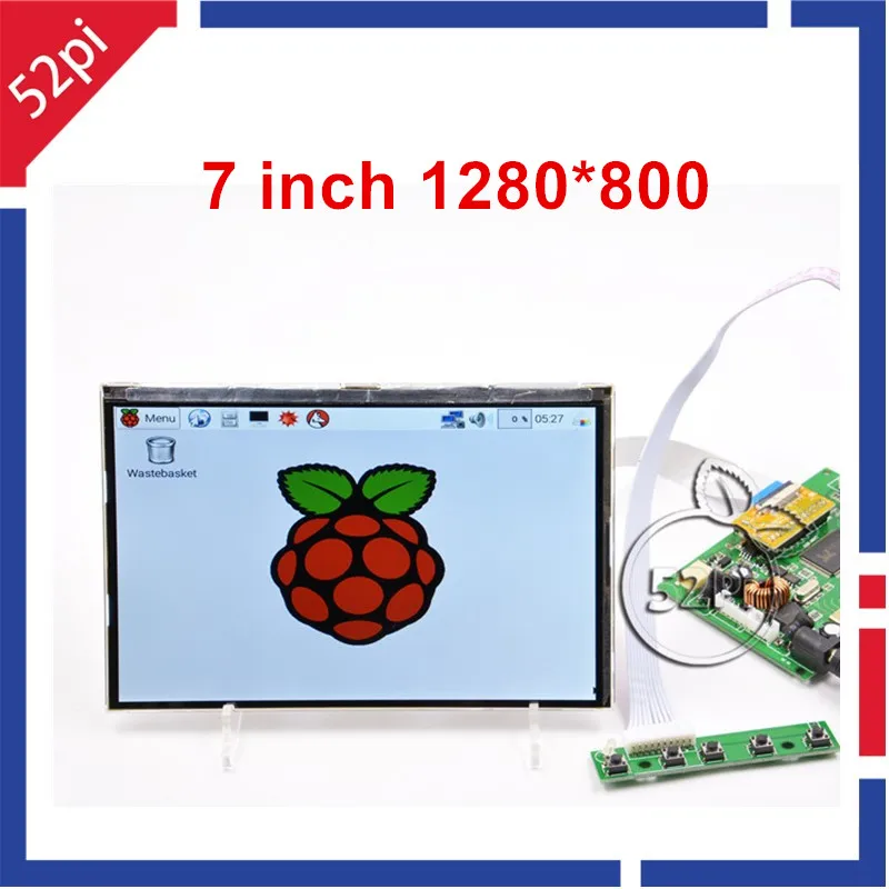

52Pi 7 inch 1280*800 IPS LCD Display Screen Monitor with HDMI+VGA+2AV LCD Driver Board For Raspberry Pi / PC Windows