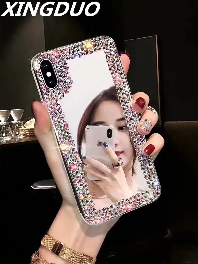 XINGDUO Luxury Color diamond Mobile phone shell for iphone X XS XE MAX Full screen clear Makeup mirror iPhone7 6 6s 8plus | Мобильные