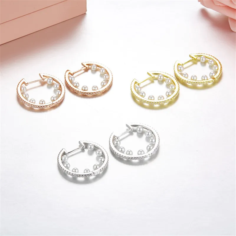[MeiBaPJ] круглые жемчужные серьги из настоящего 925 пробы, серебряные серьги для женщин, кубический циркон, Кристальные круглые серьги, хорошее ювелирное изделие, подарок