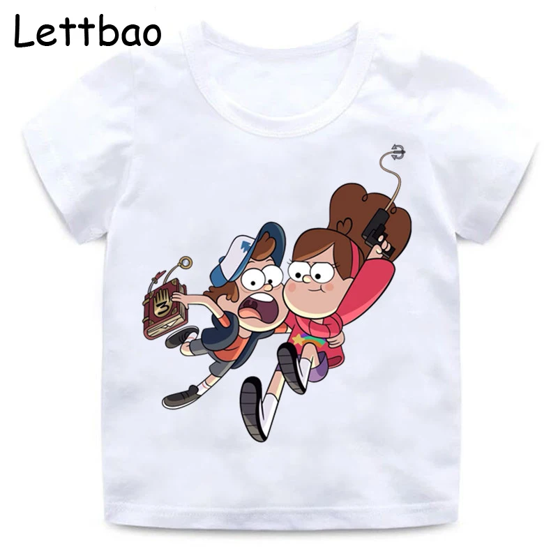 Футболка для мальчиков и девочек с изображением Гравити Фолз, Мэйбл Диппер, сосна детская забавная одежда Enfant, летняя белая футболка хип-хоп