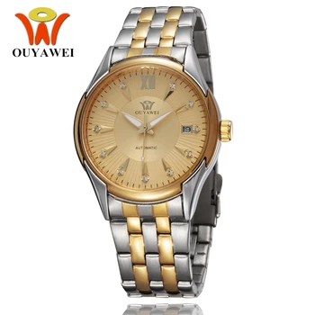 

Luxury Brand Ouyawei Self Wind Automatic Mechanical Mens Gold Wristwatch Full steel Band Dress Business Waterproof Male Watches
