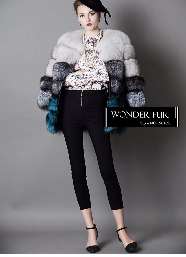 Роскошные Стиль натуральные полосы меха лисы пальто средней для Для женщин О-образным вырезом думаю Silver Fox меховой Блейзер полным ходом лоскутное лиса пальто