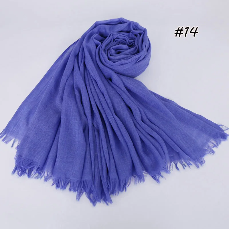 190*120cm oversize women muslim plain frayed hijab scarf femme musulman headscarf islamic shawls crinkle solid pashmina hijabs - Цвет: 14