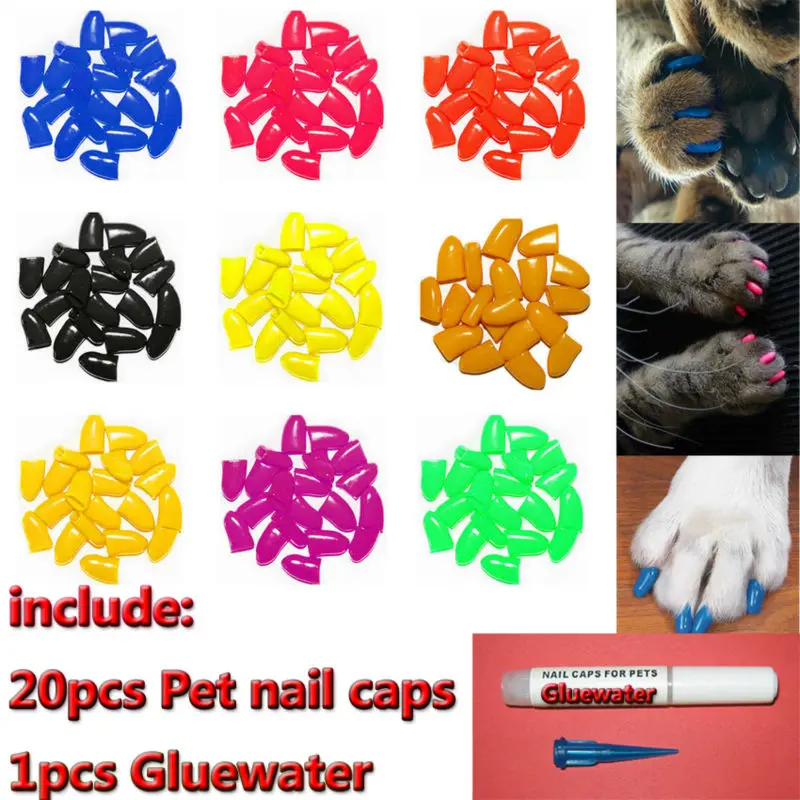 20Pcs Colourful Cat Dog Pet Nail Caps Cat Dog Gel Nail Fingernail