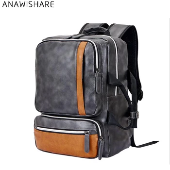 

ANAWISHARE Men Leather Backpack Large Travel Bag School Bags For Teenagers College Student Backpack Mochila Escolar