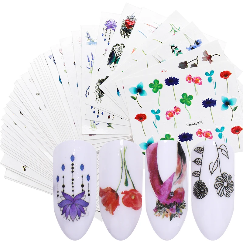 

LEMOOC 45Pcs/Set Nail Art Transfer Stickers Mixed Pattern Flowers Butterfly Colorful DIY Decors Tips Nail Water Decals