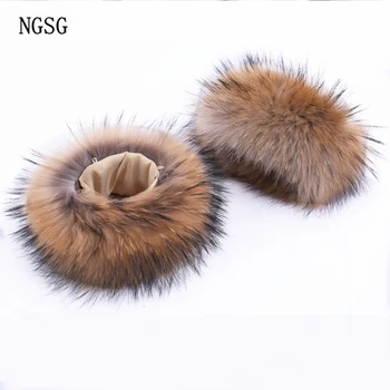 

NGSG 2PCS Arm Warmer Real Raccoon Fur Women Winter Warm Hand Natural Genuine Lady Soft Animal Fur Coat Cuff Arm Warmers XK1120