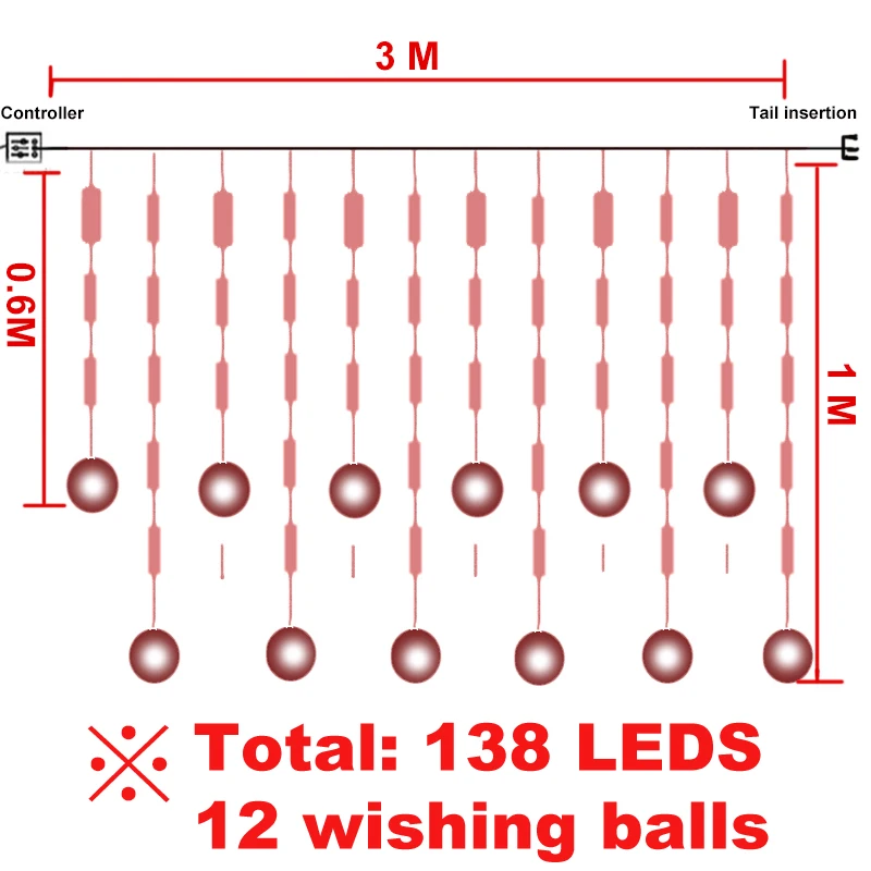 3 м 220V светодиодный Рождественские шары желаний Шторы гирляндой гирлянда лампа украшения для дома вечерние сад свадебное праздничное освещение