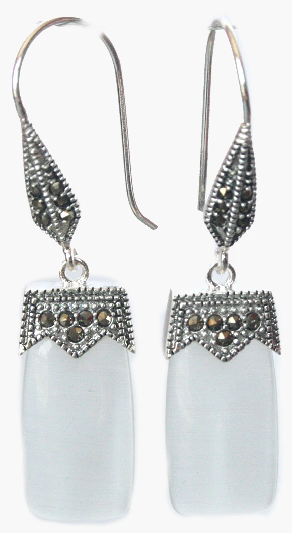 

fashin design clear white opal 925 silver & macasite earrings 2