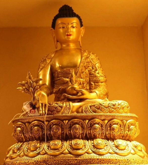 

R0720 Details about 18 Tibet Buddhism Purple Bronze 100% 24K Gold apothecary sakyamuni Buddha Statue