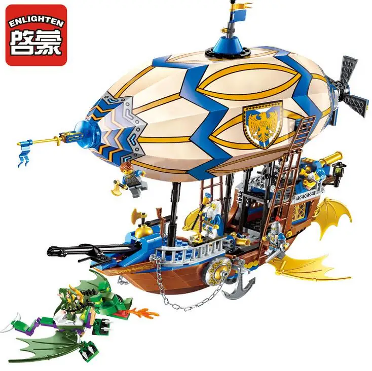 

Enlighten 2316 Building Block War of Glory Castle Knights Sliver Hawk Balloon Ship 5 Figures 669pcs Educational Bricks Toy Boy