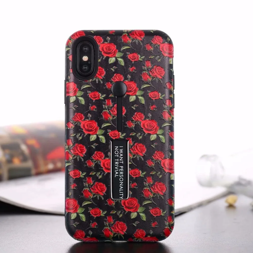 

For iphone XR case Flower Hide Stand Holder Ring PC Back Cover For iPhone XS Max X 6 6s7 8 Plus Suction Bracket TPU Ring Case