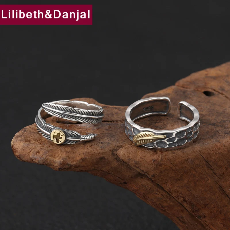 

2018 Couple Adjustable Ring 100% 925 Sterling Silver Jewelry Men Women Indian Feather Opening Ring Christmas gift Jewelry R02