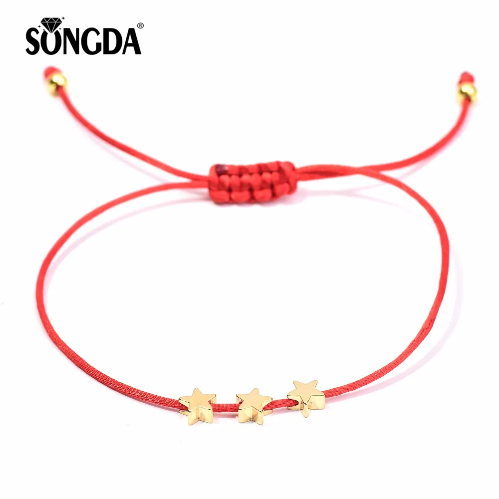 

SONGDA Delicate Shining Golden Lucky Star Red String Bracelet 100% Handmade Weaving Minimalist Bracelets for Women Beads Jewelry