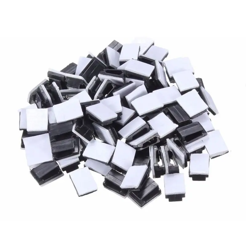 

100pcs Plastic Wire Tie Rectangle Cable Mount Clip Clamp Self-adhesive Black