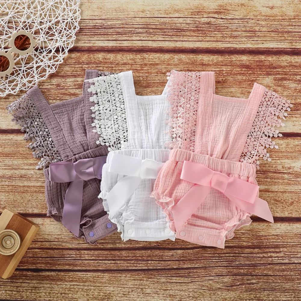 

White Newborn Baby Girls Lace Bodysuits Summer Sleeveless Infant Casual Onesie Tops Fashion Candy Color Children Jumpsuits 0-18M