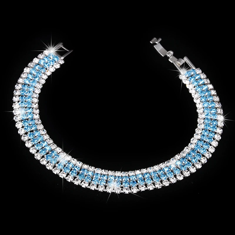 

2017 NEW Colors Fashion Silver Plated Blue Square Crystal Bracelets Bangles Chain Link Cubic Zirconia For Women Wedding Jewelry