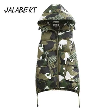 2017 autumn winter new women long camouflage thickening hooded solid cotton vest female slim thin pocket warm coat