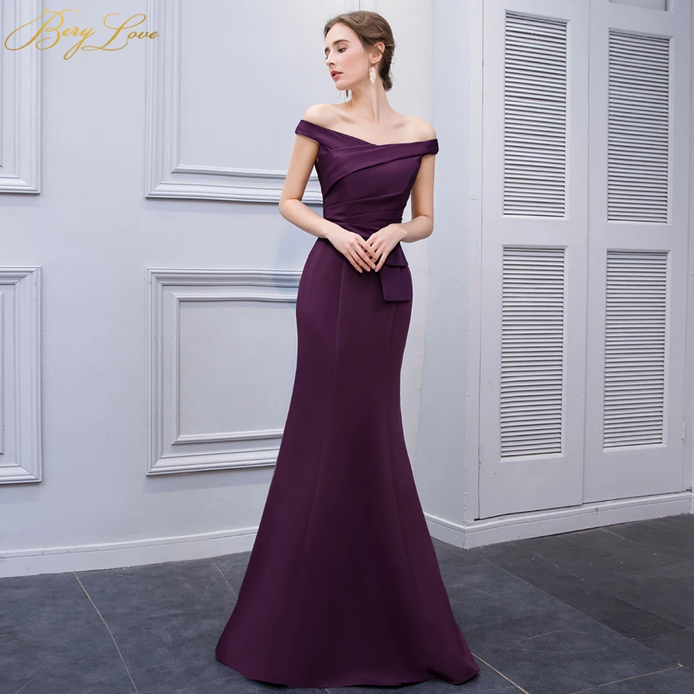 Simple Mermaid Purple Satin Evening Dresses 2019 Long Off Shoulder Evening Gowns Formal Evening Dress Prom Dress abendkleider