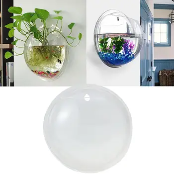 

Hot Creative Wall Mounted Clear Acrylic Round Fish Tank Flower Pot Vase Home Decor