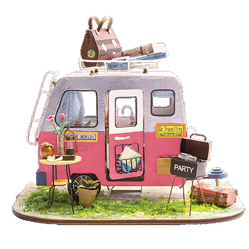 

DIY Doll House Miniature With Furniture Art Car Creative Wooden Mini Dollhouse Gifts Toys Model For Kids Touring Car DGM04 #E