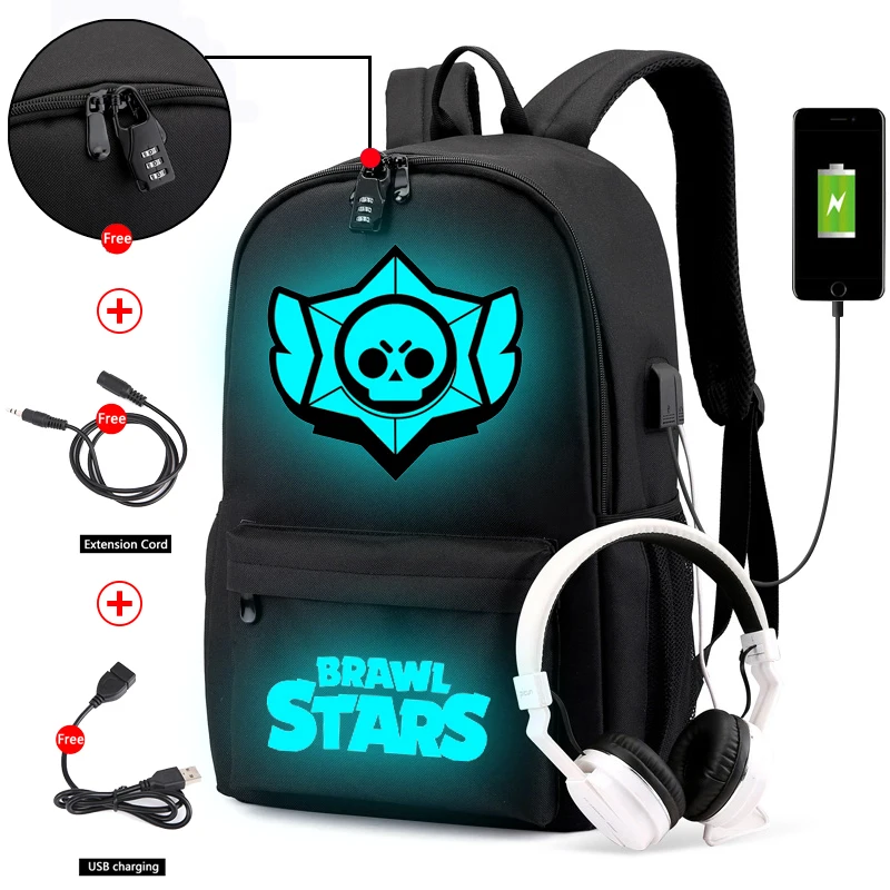 

Canvas Luminous Waterproof Brawl Stars Anti-theft Laptop DJ Backpack for Teenager Boys Girls Student School Backpack MenWomenbag
