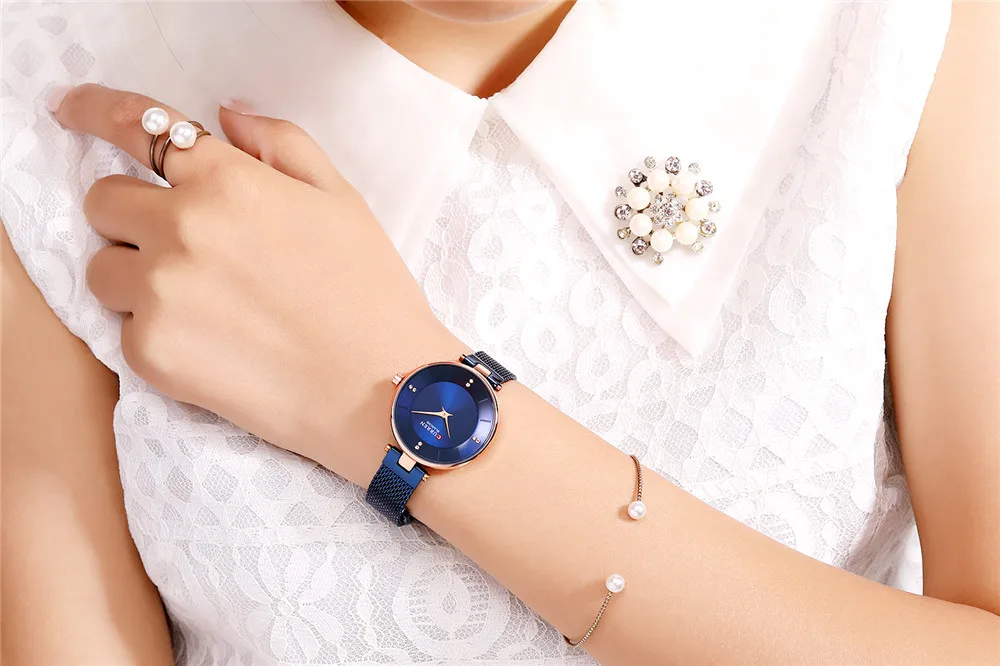 Элегантные женские часы CURREN, кварцевые часы, женские сетчатые часы с бриллиантами, женские наручные часы с браслетом, bayan kol saati