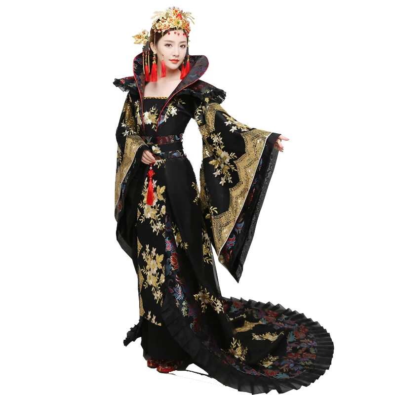 

NEW 2018 costume women's hanfu Trailing Dress female Chinese traditional Clothing china black Swordswomen TV Movie Stage Outfit