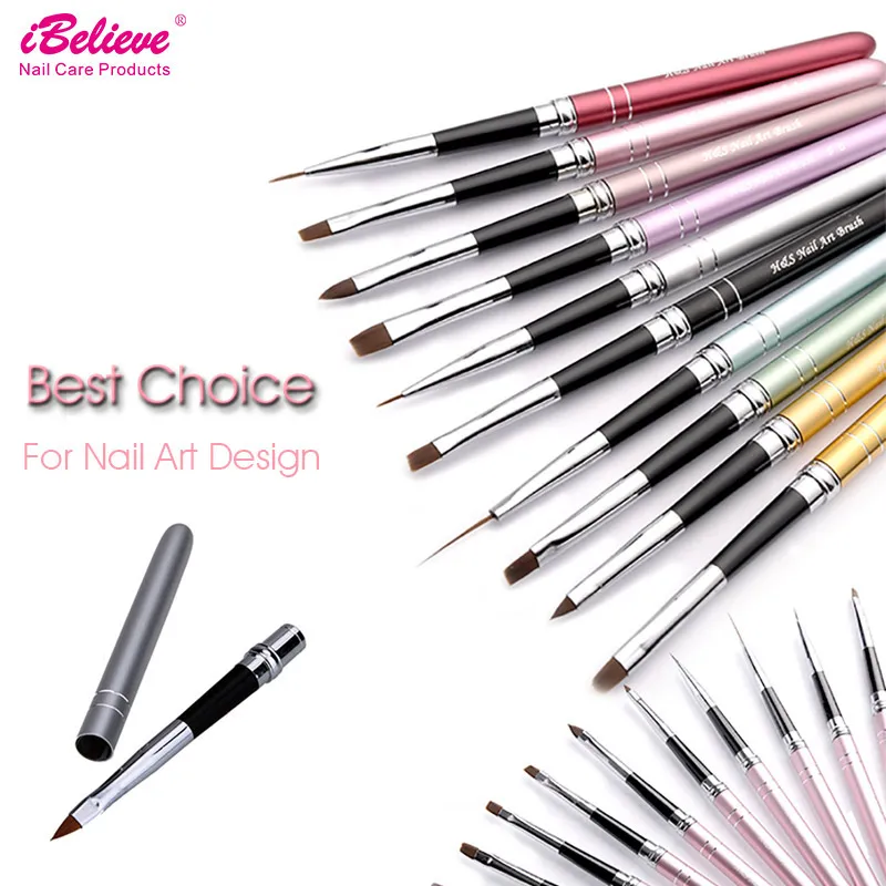 

iBelieve 10pcs/Set Nail Pen Nylon Metal Handle Nail Art Brush 3d Painting Pen Liner DIY Nail Brush Manicure Tools 10 colors