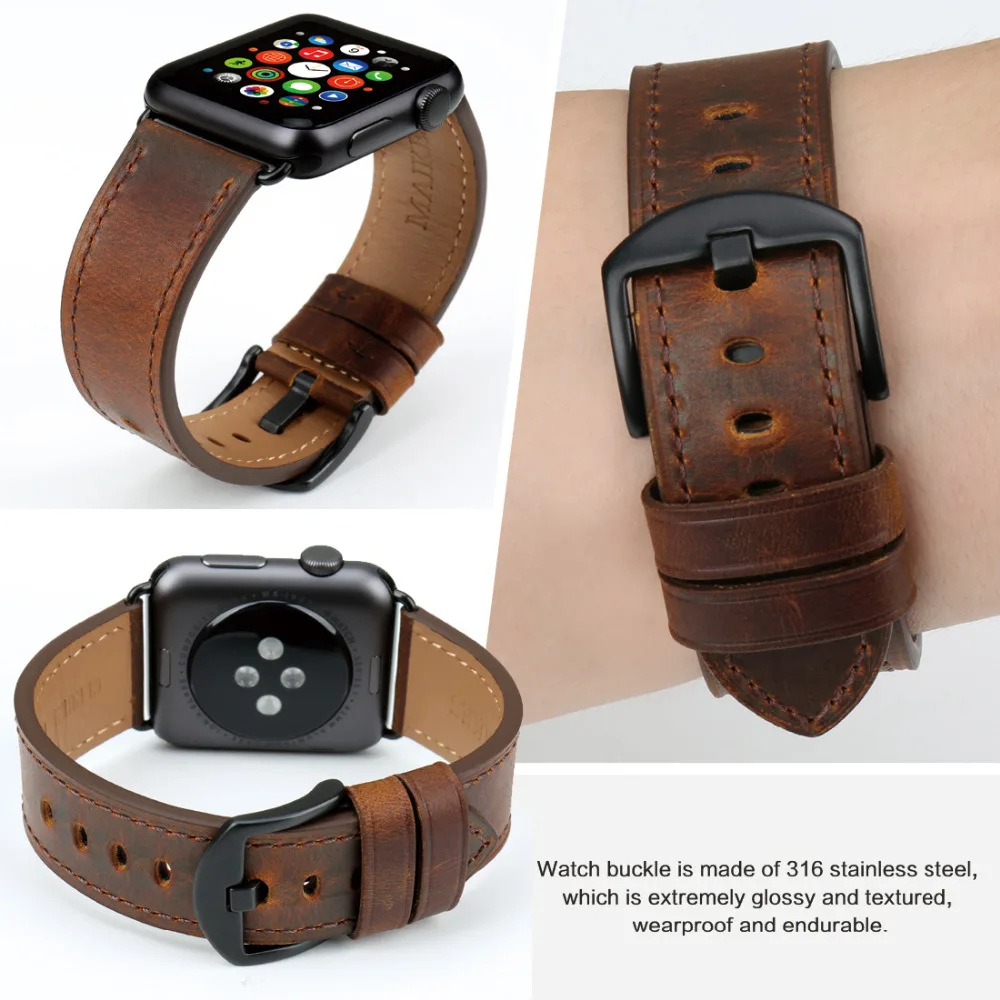 MAIKES Watch Accessories Genuine Leather For Apple Watch Band 44mm 40mm & Apple Watch Bands 42mm 38mm Series 4 3 2 1 Watch Strap